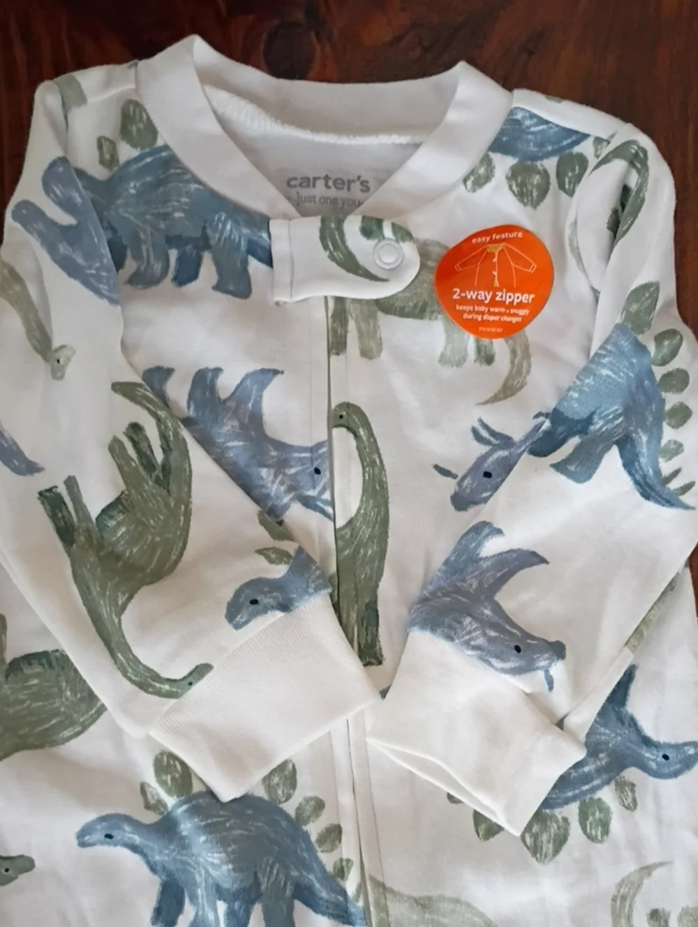 Carter's White Pajama Set with Blue & Green Dinosaurs - New